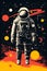 Vintage style illustration of a space astronaut. Abstract science fiction poster or banner