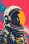 Vintage style illustration of a space astronaut. Abstract science fiction poster or banner