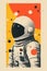 Vintage style illustration of a space astronaut. Abstract science fiction poster or banner