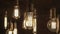 Vintage style light bulbs hanging from the ceiling. Old Edison bulb