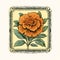 Vintage Style Orange Carnation Flower In Intricate Woodcut Frame