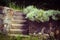 Vintage style photo of a concrete stairs with flowers