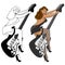 Vintage Style Pin-up Girl Riding Electric Guitar Vector Illustration