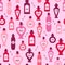 Vintage style pink Love Potion Bottles seamless Pattern