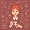 Vintage style portrait of redhead girl drinking coffee or tea