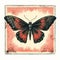 Vintage Style Red Butterfly Stamp With Detailed Engraving