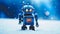 Vintage style robot trapped in winter snow, generative ai