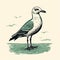 Vintage Style Seagull Vector Drawing On Calm Sea