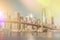 Vintage style Skyline of downtown New York City at early morning