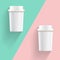 Vintage Style White Take Away Coffee Cups On Color Paper