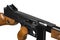 Vintage submachine gun Tommy Gun. Close-up of army and mafia weapons. Isolate on a white back
