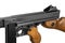 Vintage submachine gun Tommy Gun. Close-up of army and mafia weapons. Isolate on a white back