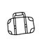 Vintage suitcase with stickers, markings and highlighted corners. Hand drawn outline doodle icon. Travel and Adventure