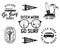 Vintage summer logos, surfing badges set. Hand drawn labels designs. Travel expedition, wanderlust and hiking. Outdoor