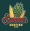 Vintage summer surfing colorful label