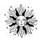 Vintage sun with face, medieval engraving, freehand drawing. Mystical tarot symbol for astrology. Old style, boho vector