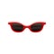Vintage sunglasses with black lenses and red frame. Fashion eyewear for summer season. Stylish women`s accessory. Flat