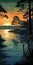 Vintage Sunset Lake Painting: Cabincore Poster Design