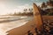 Vintage Surfboard on a Hawaiian Beach with Wavy Lines AI Generated