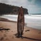 Vintage surfboard is standing in front