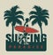 Vintage surfing paradise concept