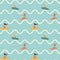 Vintage Surfing People on Waves Seamless Pattern