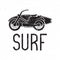 Vintage Surfing tee design. Retro Surf fest t-shirt Graphics and Emblem for web design or print. Surfer motorcycle logo