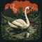 Vintage Swan Poster With Nature-inspired Line Art