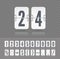 Vintage symbols time meter vector template. Flip numbers font time counter information page. White analog countdown font