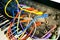 Vintage synthesizer with colorful path cables