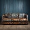 Vintage Synthetic Leather Couch With Natural Grain And Rustic Charm