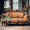 Vintage Synthetic Leather Couch With Natural Grain And Rustic Charm