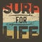 Vintage t-shirt apparel graphic design for surfing company. Retro surf tee design. Use as web banner, poster