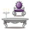 Vintage table with candle and chair isolated on a white background. Vector illustration.