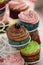 Vintage tasty cupcakes close up picture, food concept