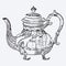 Vintage tea pot engraving