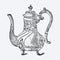 Vintage tea pot engraving