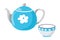 Vintage tea pot and small cup with flowers vector