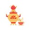 Vintage tea Samovar self-boiler heated metal container traditionally used in Russia. Vector illustration in cartoon