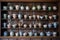 vintage teacups arranged on wooden shelves
