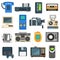 Vintage technologies camera phone retro audio icon vector set.