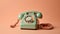 A vintage telephone with a cord and rotary dial set against a pastel-colored background created with Generative AI