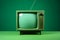 Vintage television on green background