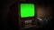 Vintage Television With Green Screen. Sepia Color.