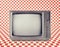Vintage television isolate on Red checkerboard pattern ,