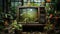 Vintage Television Set In Tropical Greenhouse: A Creative Storytelling Of Trapped Emotions