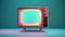 Vintage television with vibrant screen glow. Green background. Concept of retro tech, media nostalgia, classic design