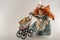 Vintage terracotta doll with pram and child