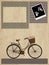 Vintage textured greeting card design with brown bicycle and spa