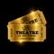 Vintage theatre tickets vector template. Vector golden tickets isolated on black backgound